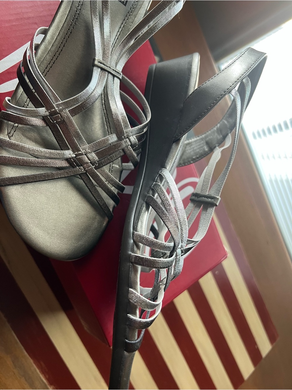Impo Silver Strappy Slingback Wedge Sandals - Picture 5 of 5